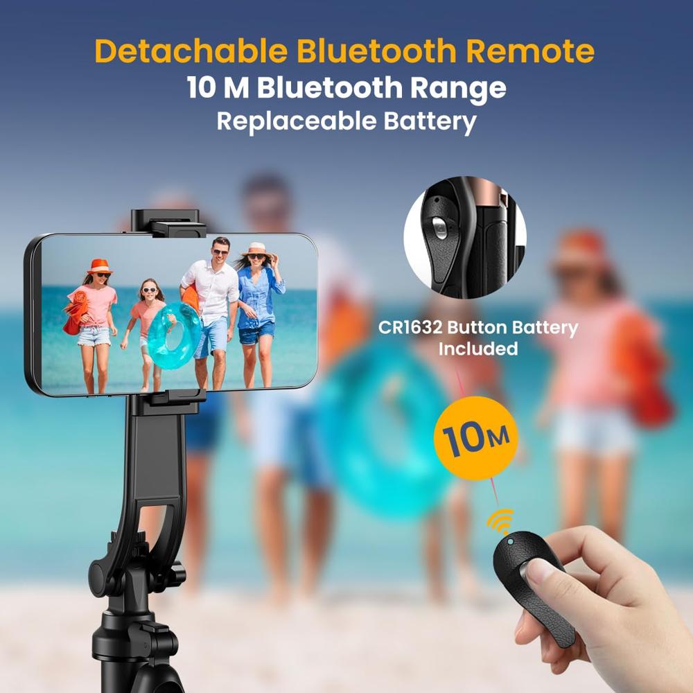 Portronics Lumistick Pro Smart Selfie Stick with 360 Degree Rotation, 10 M Bluetooth Range,