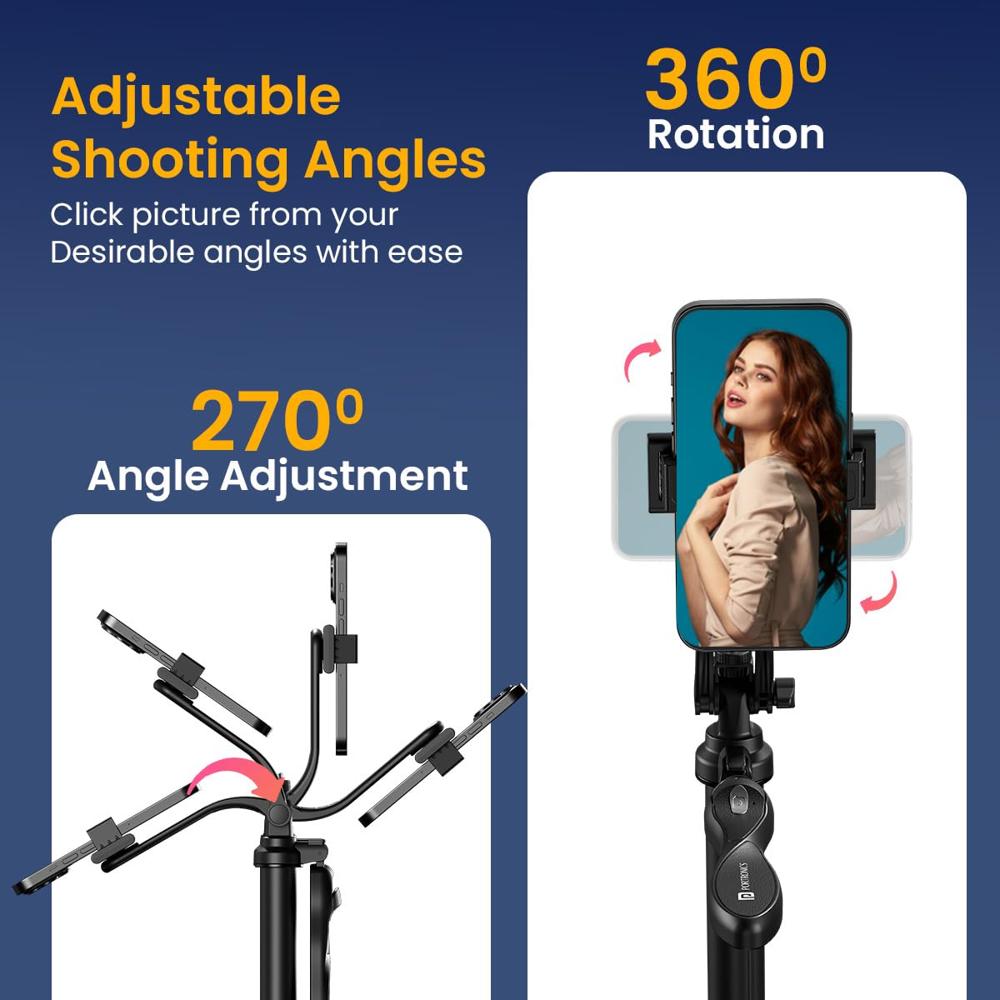 Portronics Lumistick Pro Smart Selfie Stick with 360 Degree Rotation, 10 M Bluetooth Range,