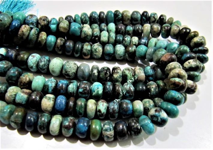  Natural Chrysocolla Rondelle Plain Beads 9-10 mm / Multi Color Smooth Sold per String 8 inches 