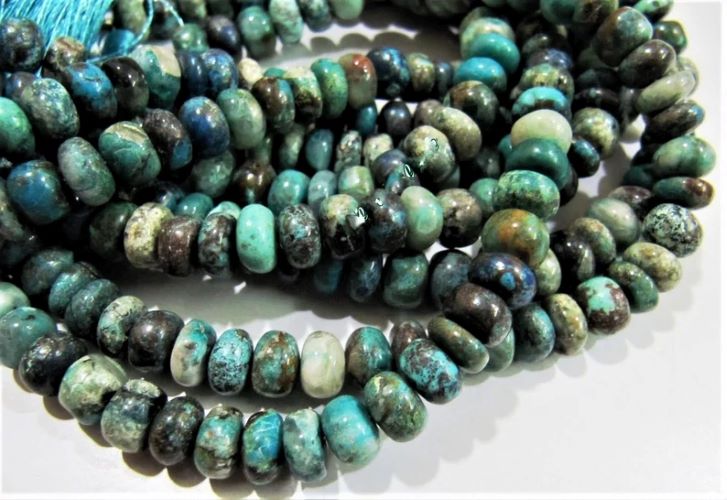  Natural Chrysocolla Rondelle Plain Beads 9-10 mm / Multi Color Smooth Sold per String 8 inches 