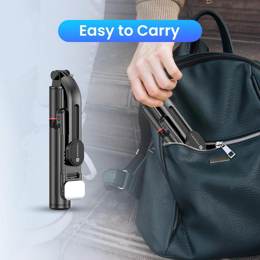 Portronics Lumistick Smart Selfie Stick with 360 Degree Rotation, Bluetooth v5.3, 1160mm