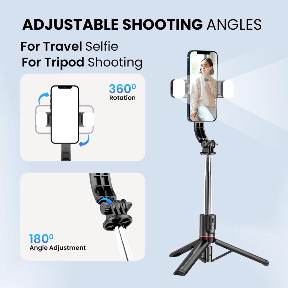 Portronics Lumistick Smart Selfie Stick with 360 Degree Rotation, Bluetooth v5.3, 1160mm