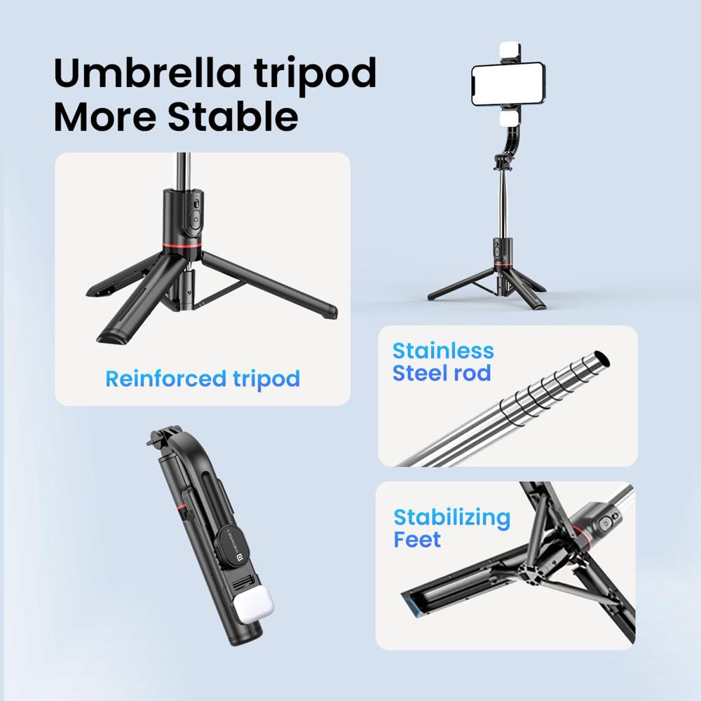 Portronics Lumistick Smart Selfie Stick with 360 Degree Rotation, Bluetooth v5.3, 1160mm