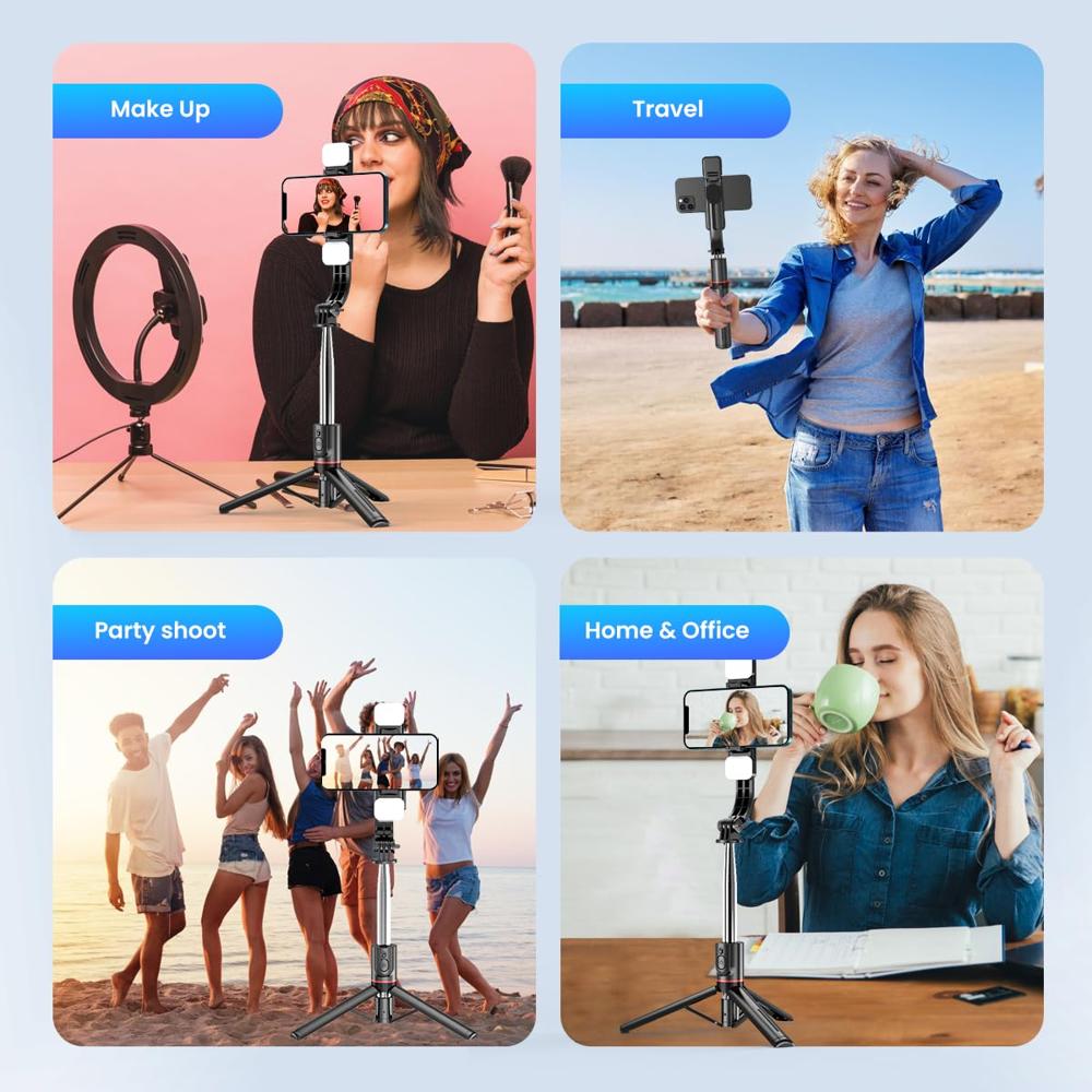 Portronics Lumistick Smart Selfie Stick with 360 Degree Rotation, Bluetooth v5.3, 1160mm