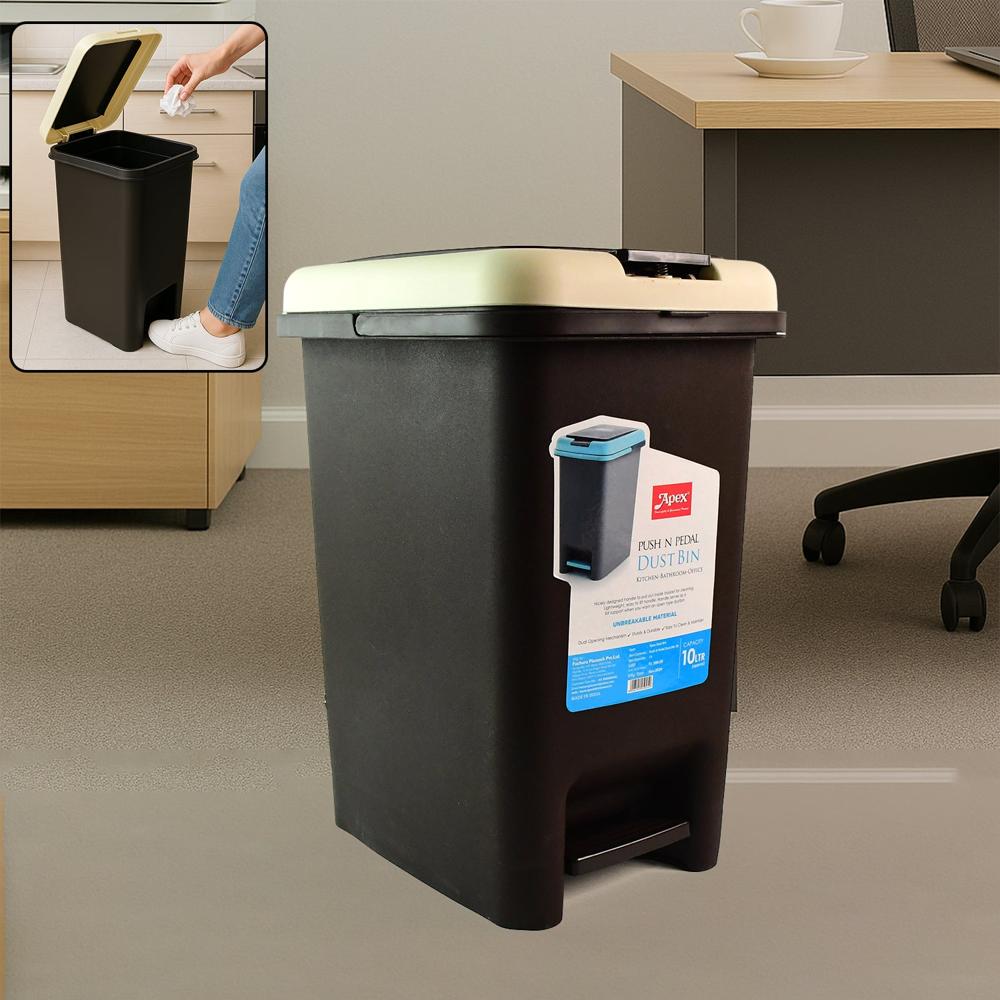Apex Push N Pedal Plastic Dustbin 10L Capacity (1 Pc) - Color: Mix