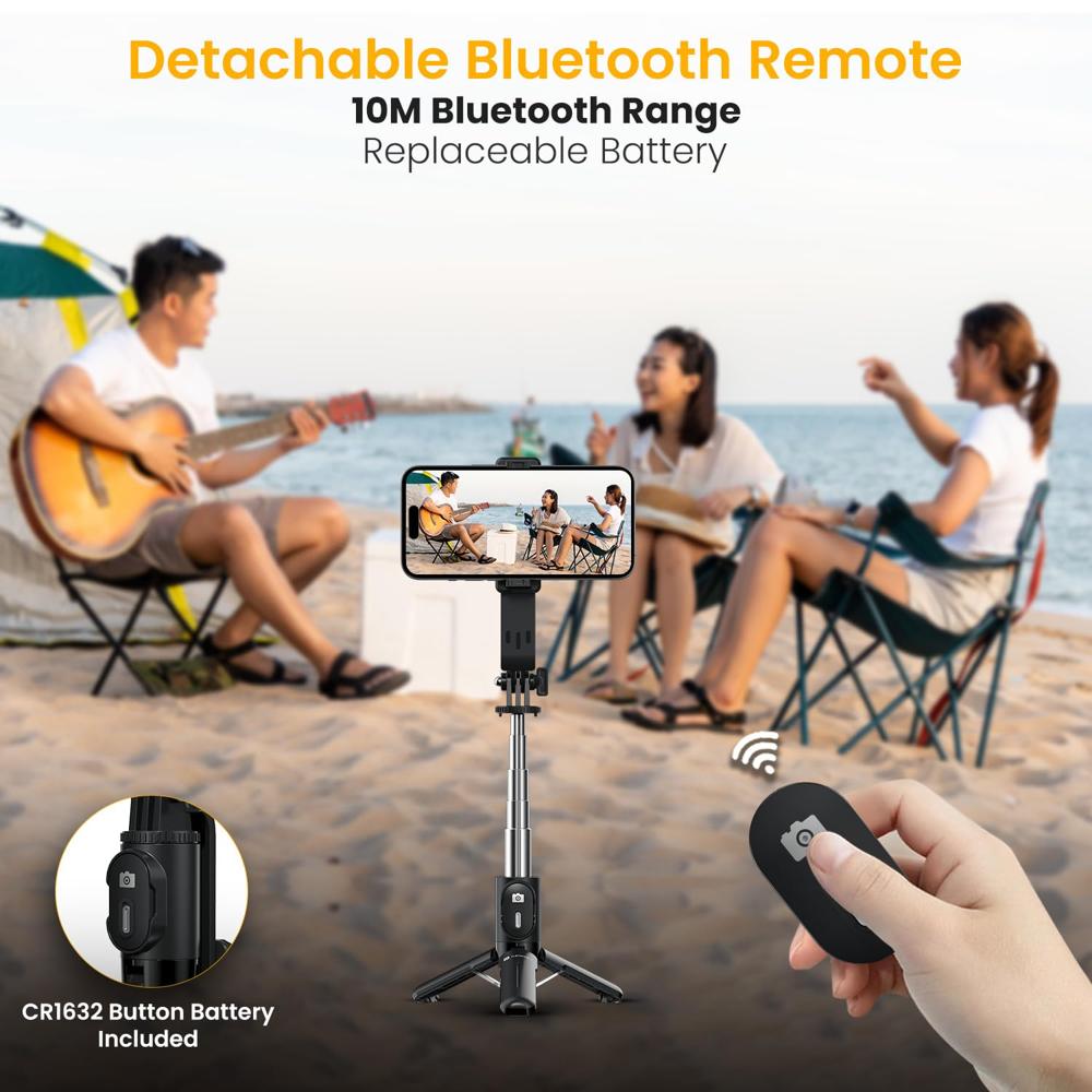Portronics Lumistick Mini Extendable Multifunctional 3-in-1 Selfie Sticks with Wireless Detachable Bluetooth Remote &