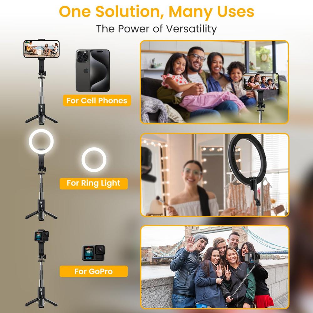Portronics Lumistick Mini Extendable Multifunctional 3-in-1 Selfie Sticks with Wireless Detachable Bluetooth Remote &