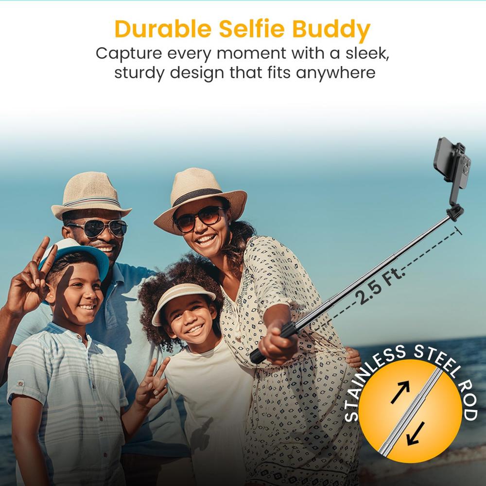 Portronics Lumistick Mini Extendable Multifunctional 3-in-1 Selfie Sticks with Wireless Detachable Bluetooth Remote &