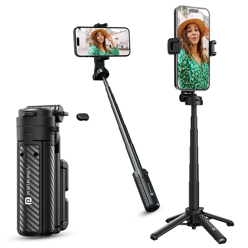 Portronics Lumistick Air 2-in-1 Smart Selfie Stick with Quadripod Stand, Detachable Bluetooth