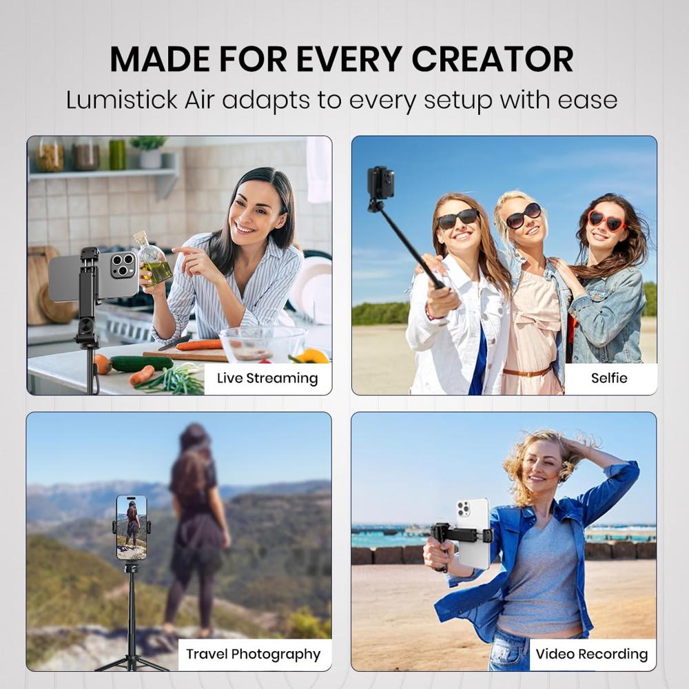 Portronics Lumistick Air 2-in-1 Smart Selfie Stick with Quadripod Stand, Detachable Bluetooth 