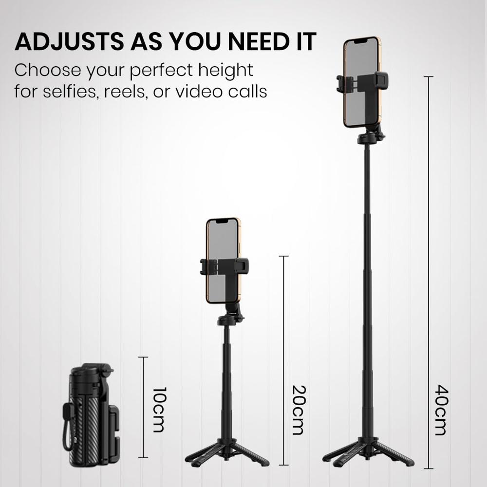 Portronics Lumistick Air 2-in-1 Smart Selfie Stick with Quadripod Stand, Detachable Bluetooth 