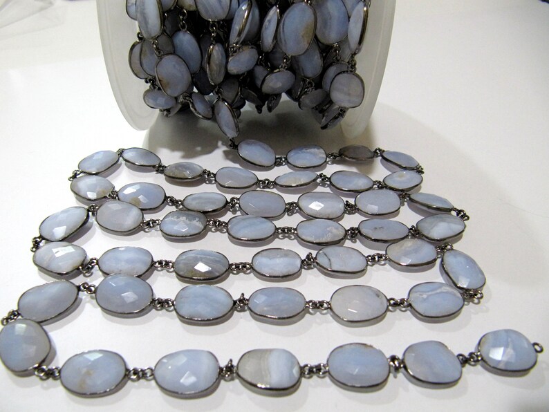 Natural Blue Lace Agate Uneven Shape Bezel Connector Chain 12 to 15mm Size Chain