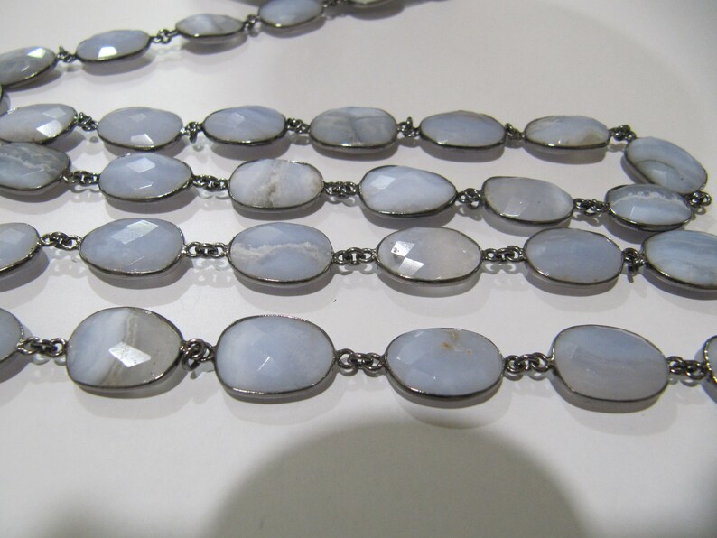 Natural Blue Lace Agate Uneven Shape Bezel Connector Chain 12 to 15mm Size Chain