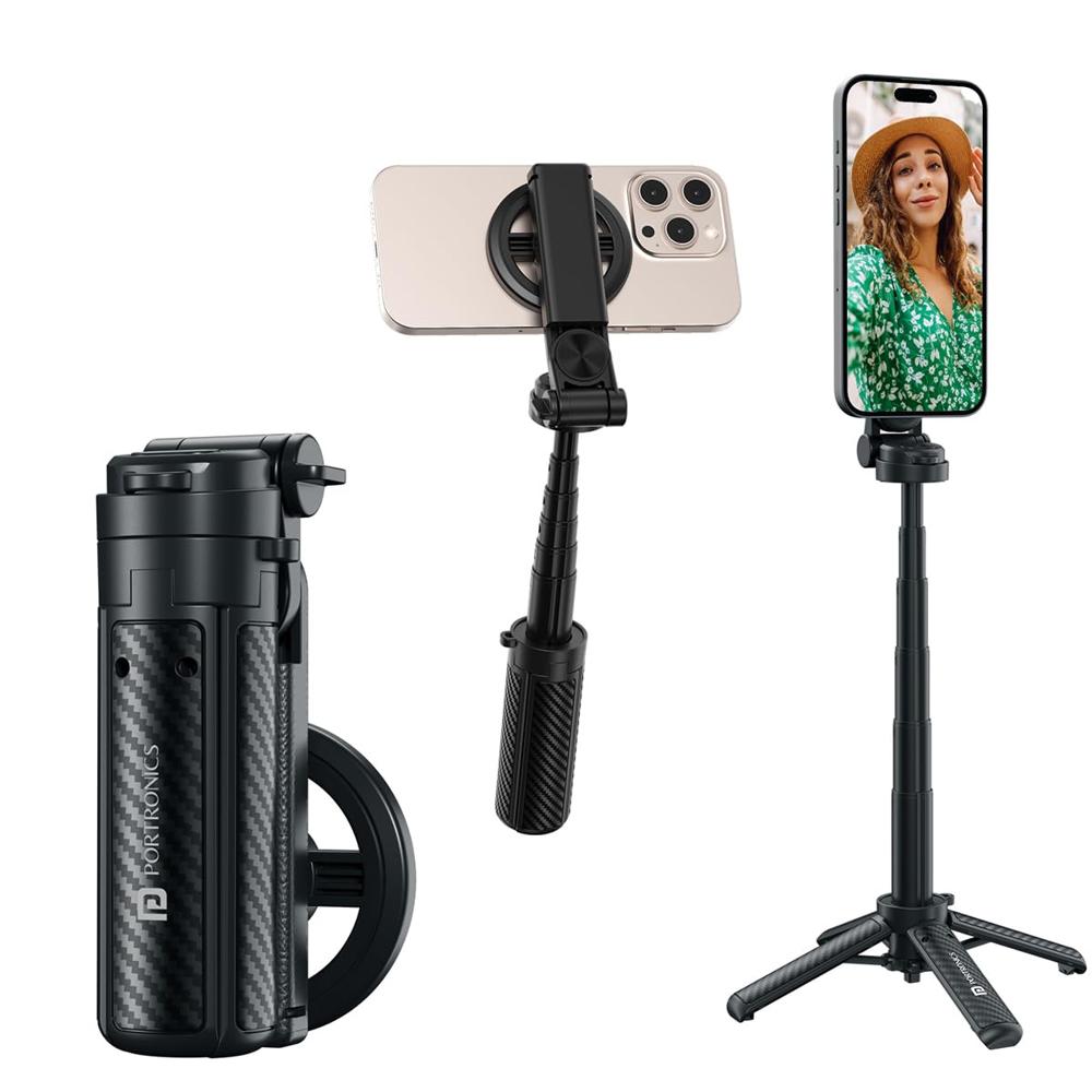 Portronics Lumistick Snap Magnetic Selfie Stick With Quadripod Stand,detachable - Color: Black
