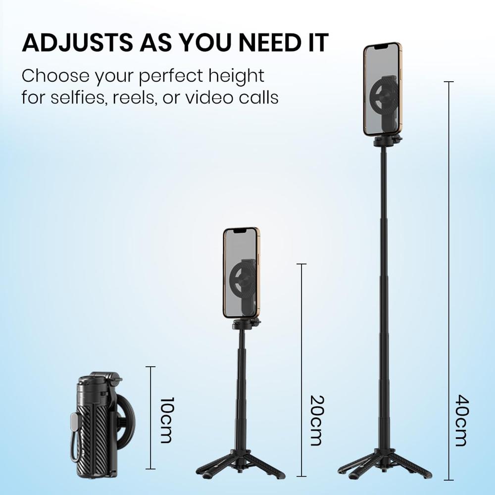 Portronics Lumistick Snap Magnetic Selfie Stick with Quadripod Stand,Detachable