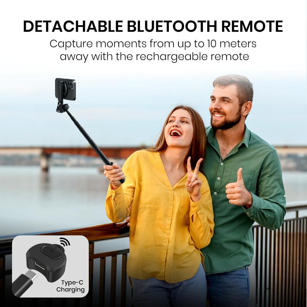 Portronics Lumistick Snap Magnetic Selfie Stick with Quadripod Stand,Detachable