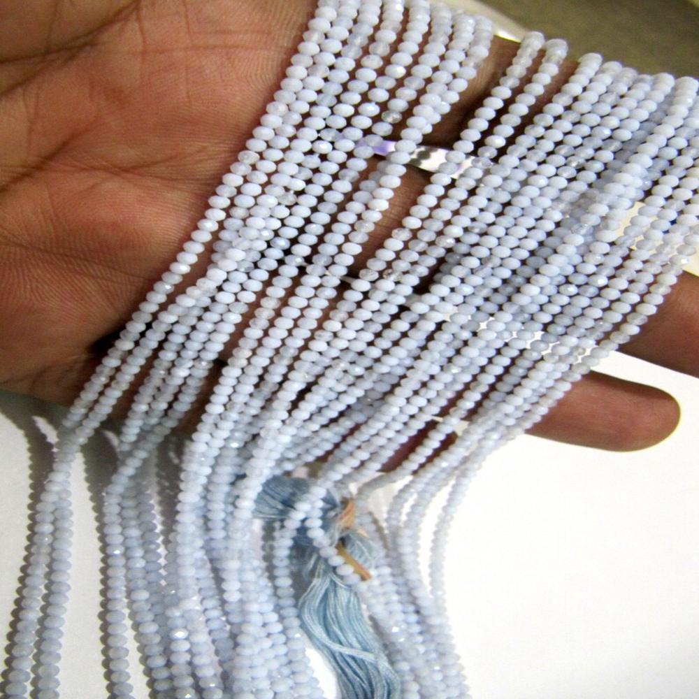 Natural Blue Lace Agate 2.5mm Rondelle Micro faceted Gemstone Beads Strand 13 Inches Long