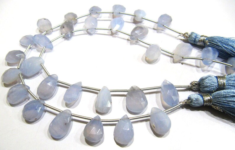 Natural Blue Chalcedony Pear Shape Size 8x12mm to 10x13mm Graduate Beads 8 Inches Long
