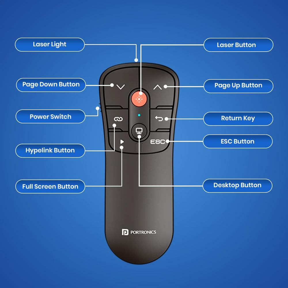 Portronics SlideMate Wireless Presenter Remote with Red Laser Light, Dual Plugs 