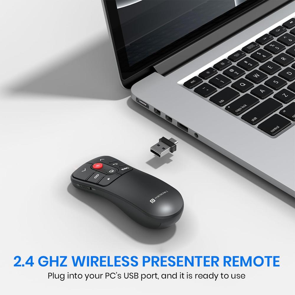 Portronics SlideMate Wireless Presenter Remote with Red Laser Light, Dual Plugs 
