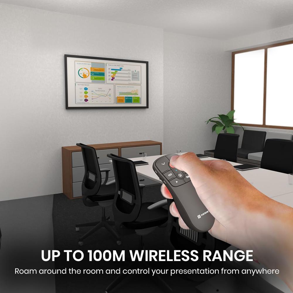 Portronics SlideMate Wireless Presenter Remote with Red Laser Light, Dual Plugs 