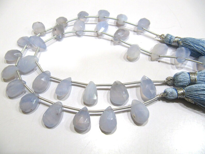 Natural Blue Chalcedony Pear Shape Size 8x12mm to 10x13mm Graduate Beads 8 Inches Long