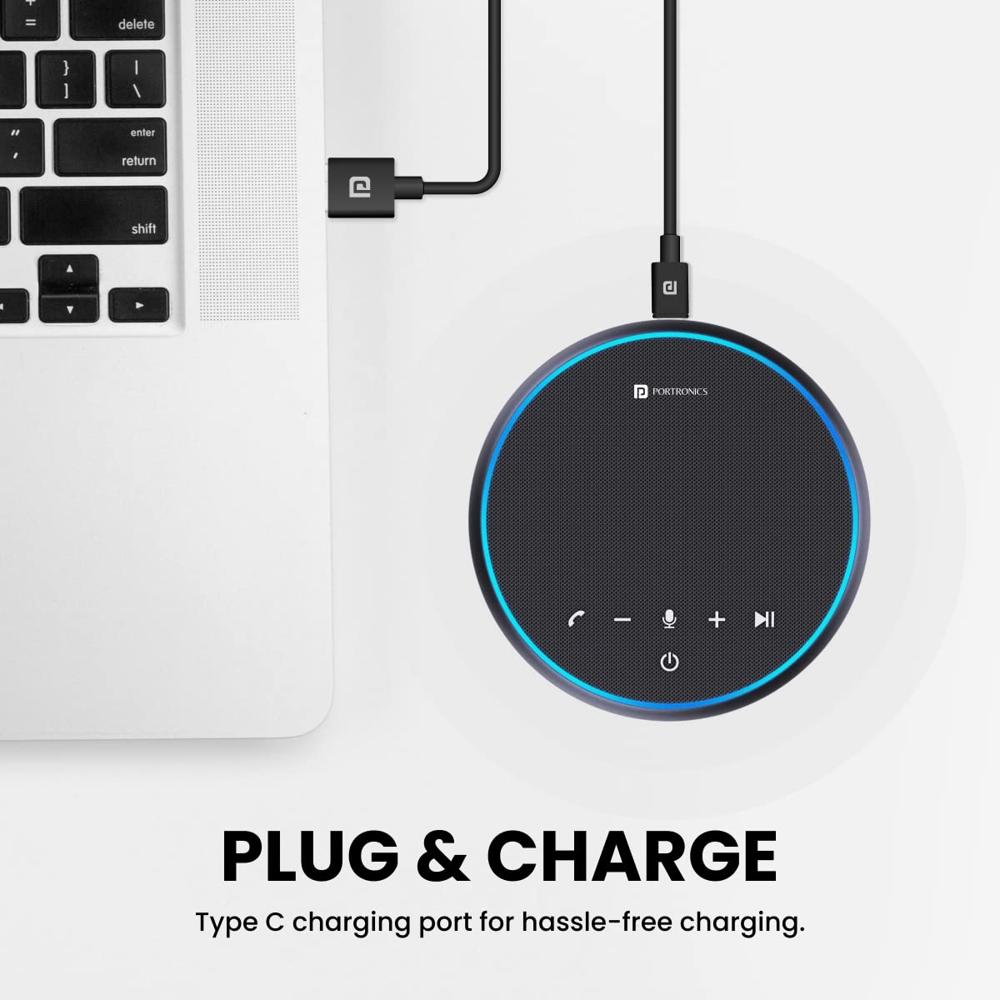 Portronics Talk One Noise Cancellation Conference Speaker with 5M Microphone Coverage,