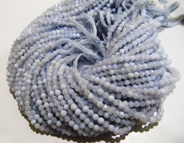 Natural Blue Lace Agate Round Faceted 4mm Ball Shape Beads Strand 13 inch