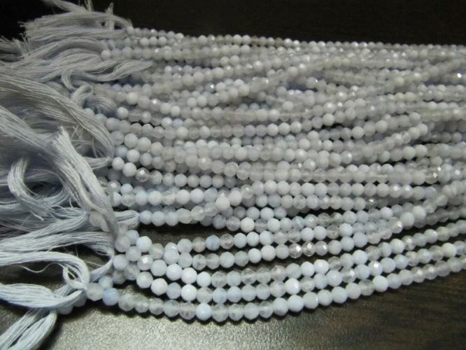 Natural Blue Lace Agate Round Faceted 4mm Ball Shape Beads Strand 13 inch