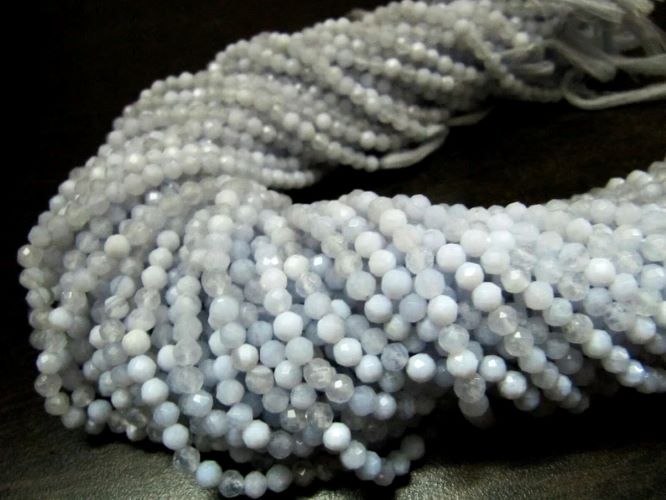 Natural Blue Lace Agate Round Faceted 4mm Ball Shape Beads Strand 13 inch