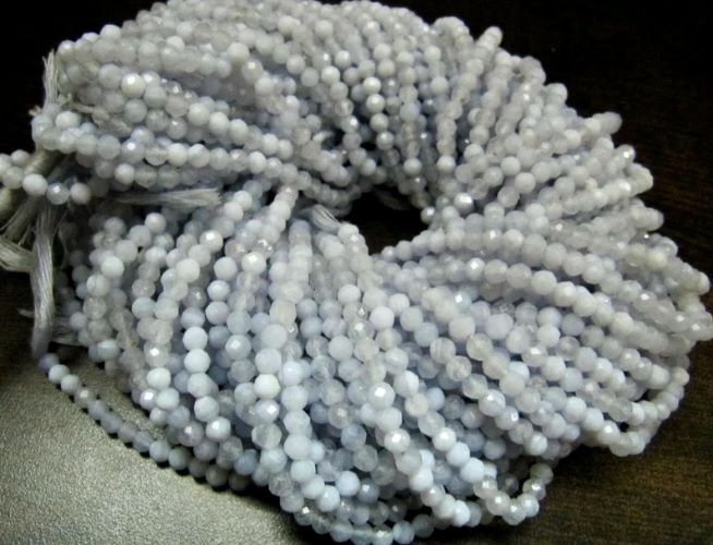 Natural Blue Lace Agate Round Faceted 4mm Ball Shape Beads Strand 13 inch