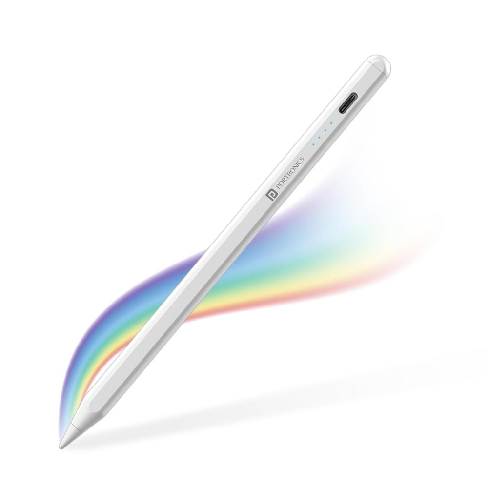 Portronics Glide Stylus Pencil For Ipads Only, Angle Tilt Sensitivity, Palm Rejection, Attaches - Color: White