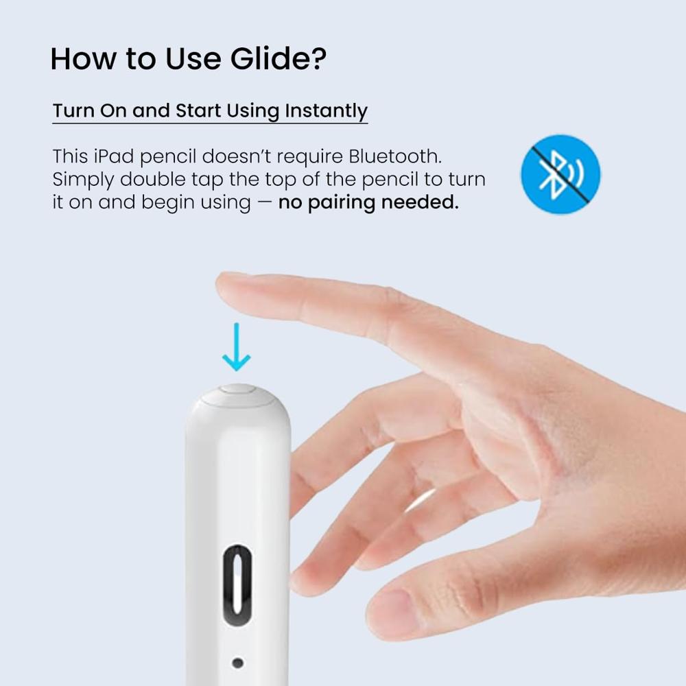 Portronics Glide Stylus Pencil for iPads Only, Angle Tilt Sensitivity, Palm Rejection, Attaches