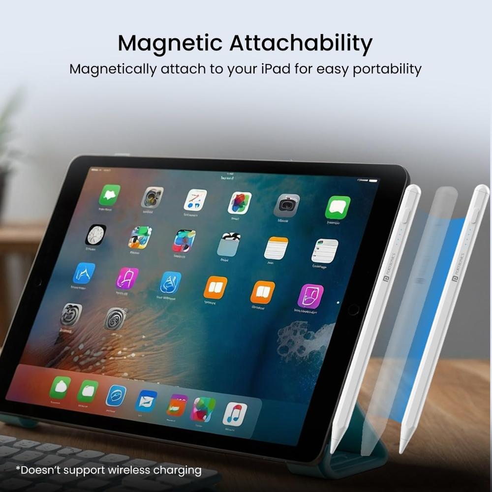 Portronics Glide Stylus Pencil for iPads Only, Angle Tilt Sensitivity, Palm Rejection, Attaches