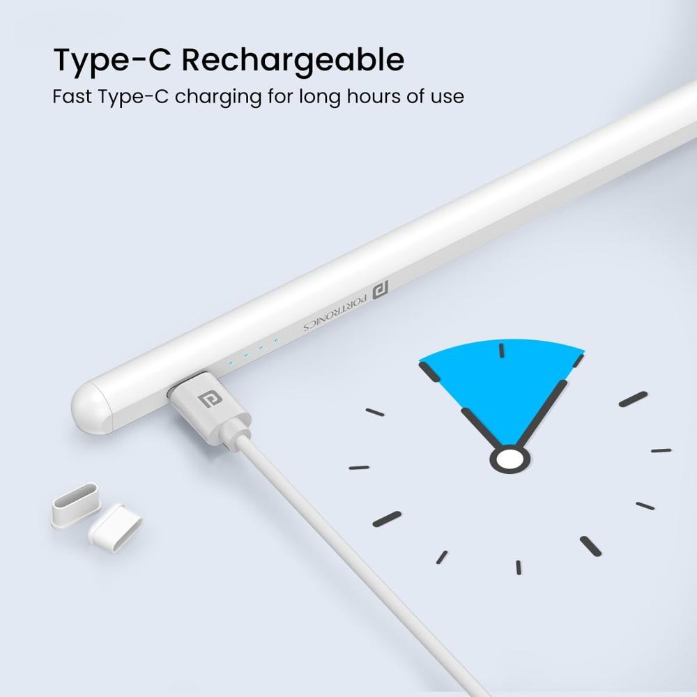 Portronics Glide Stylus Pencil for iPads Only, Angle Tilt Sensitivity, Palm Rejection, Attaches