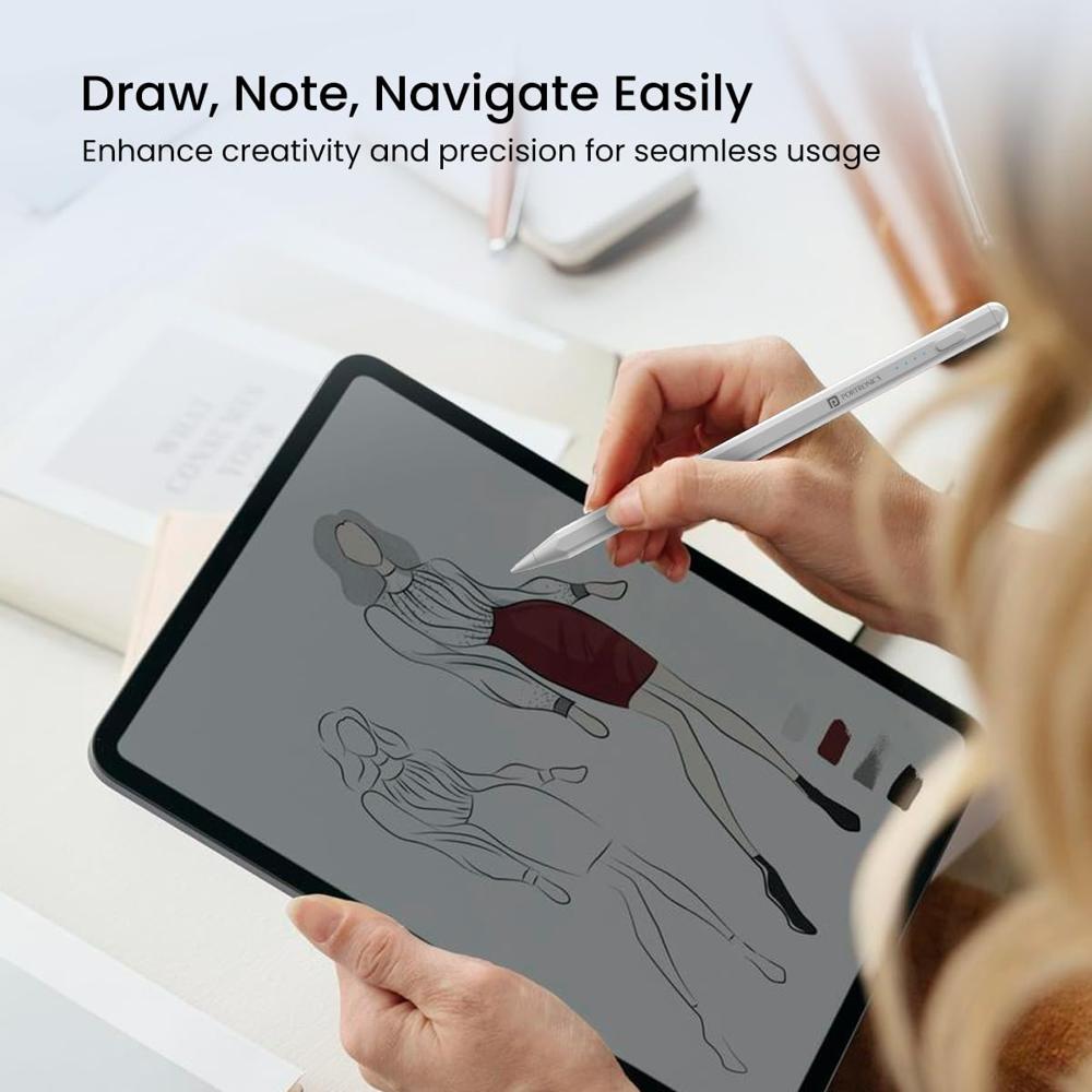 Portronics Glide Stylus Pencil for iPads Only, Angle Tilt Sensitivity, Palm Rejection, Attaches
