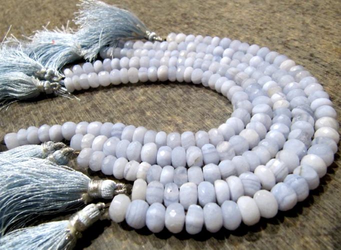 Natural Blue Lace Agate Rondelle Faceted Briolette Size 7-9mm Beads Strand 8 inch Long
