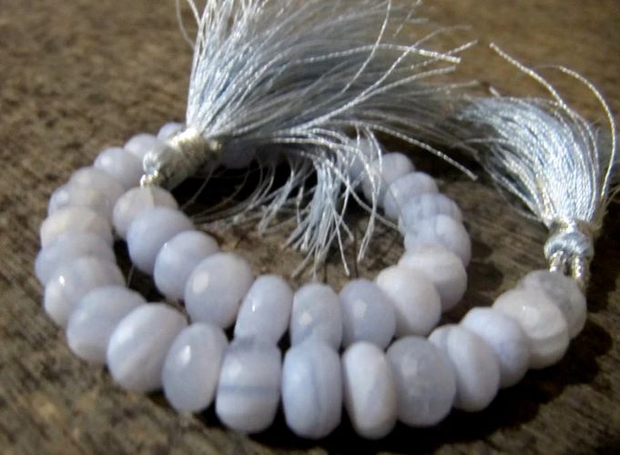 Natural Blue Lace Agate Rondelle Faceted Briolette Size 7-9mm Beads Strand 8 inch Long