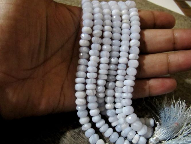 Natural Blue Lace Agate Rondelle Faceted Briolette Size 7-9mm Beads Strand 8 inch Long