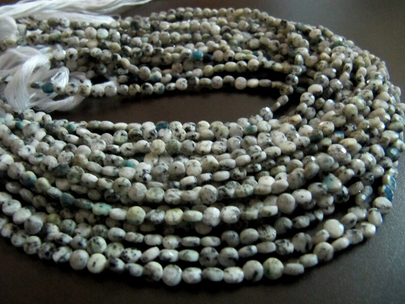 Natural K2nite Jasper Faceted Round Coin Shape Briolette Beads Size 4mm Micro Size Strand 13 Inches Long