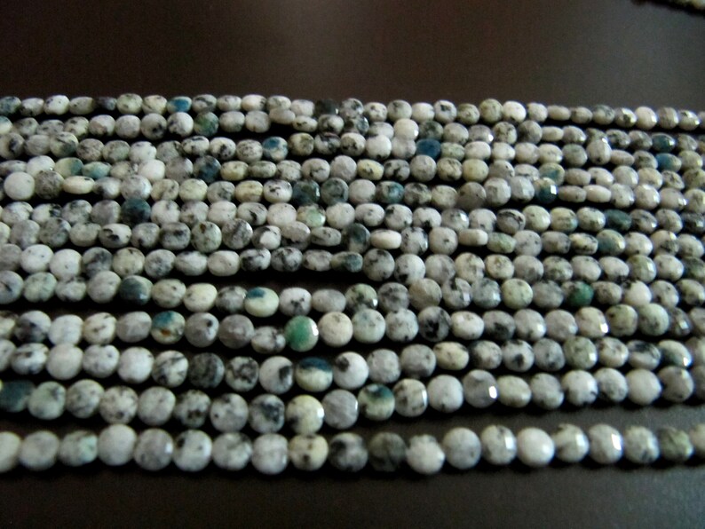 Natural K2nite Jasper Faceted Round Coin Shape Briolette Beads Size 4mm Micro Size Strand 13 Inches Long