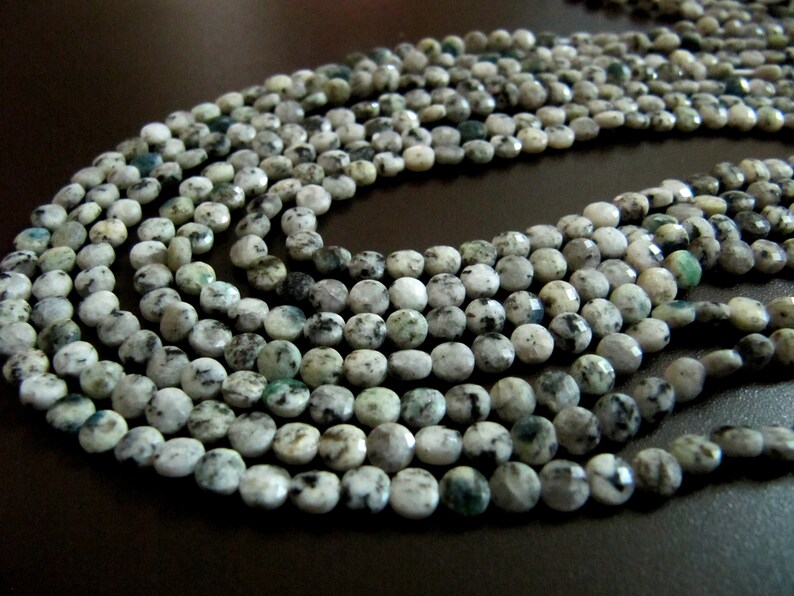Natural K2nite Jasper Faceted Round Coin Shape Briolette Beads Size 4mm Micro Size Strand 13 Inches Long