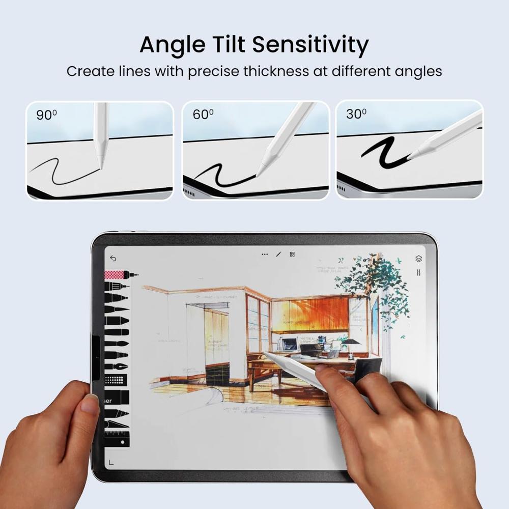 Portronics Glide 2 Stylus Pencil for iPads Only, Angle Tilt Sensitivity, Palm Rejection, Attaches
