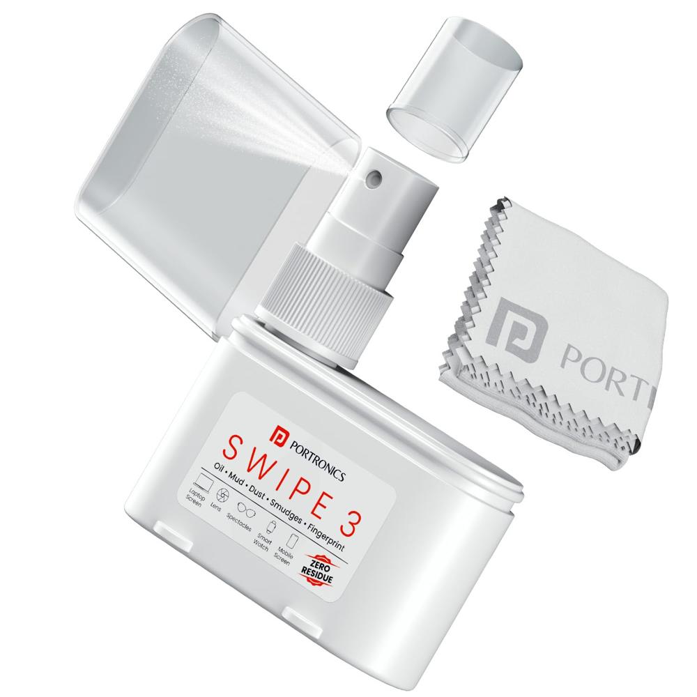 Portronics Swipe 3 Screen & Camera Cleaning Chemical Free Liquid Solution, 250GSM Micro Fibre