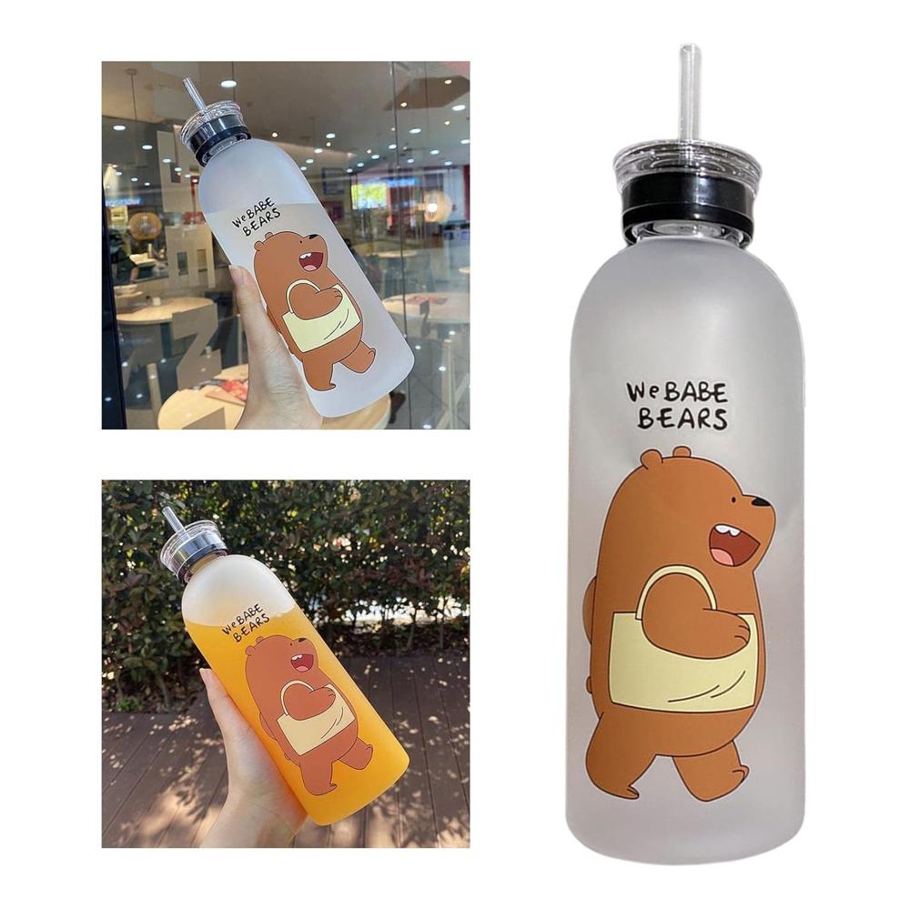 Babe Bears Cartoon Water Bottle with Straw Lid 1000 ML
