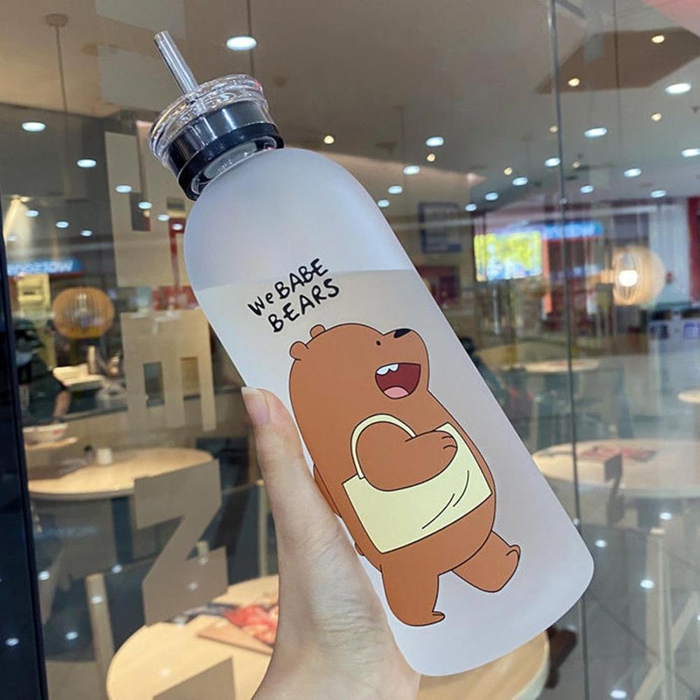 Babe Bears Cartoon Water Bottle with Straw Lid 1000 ML