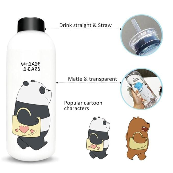 Babe Bears Cartoon Water Bottle with Straw Lid 1000 ML