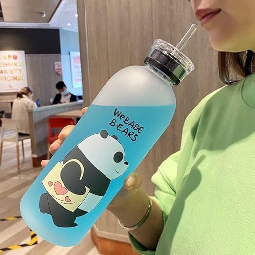 Babe Bears Cartoon Water Bottle with Straw Lid 1000 ML