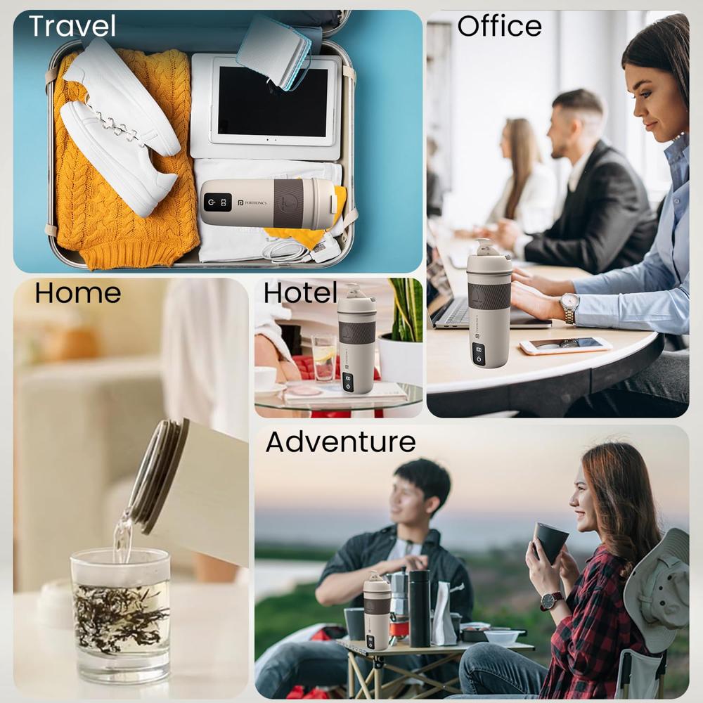 Portronics Thermosip 400Ml Vacuum Insulated Portable Travel Electric Kettle, Fast Water Boiling, Cool Touch Body, Digital Display,