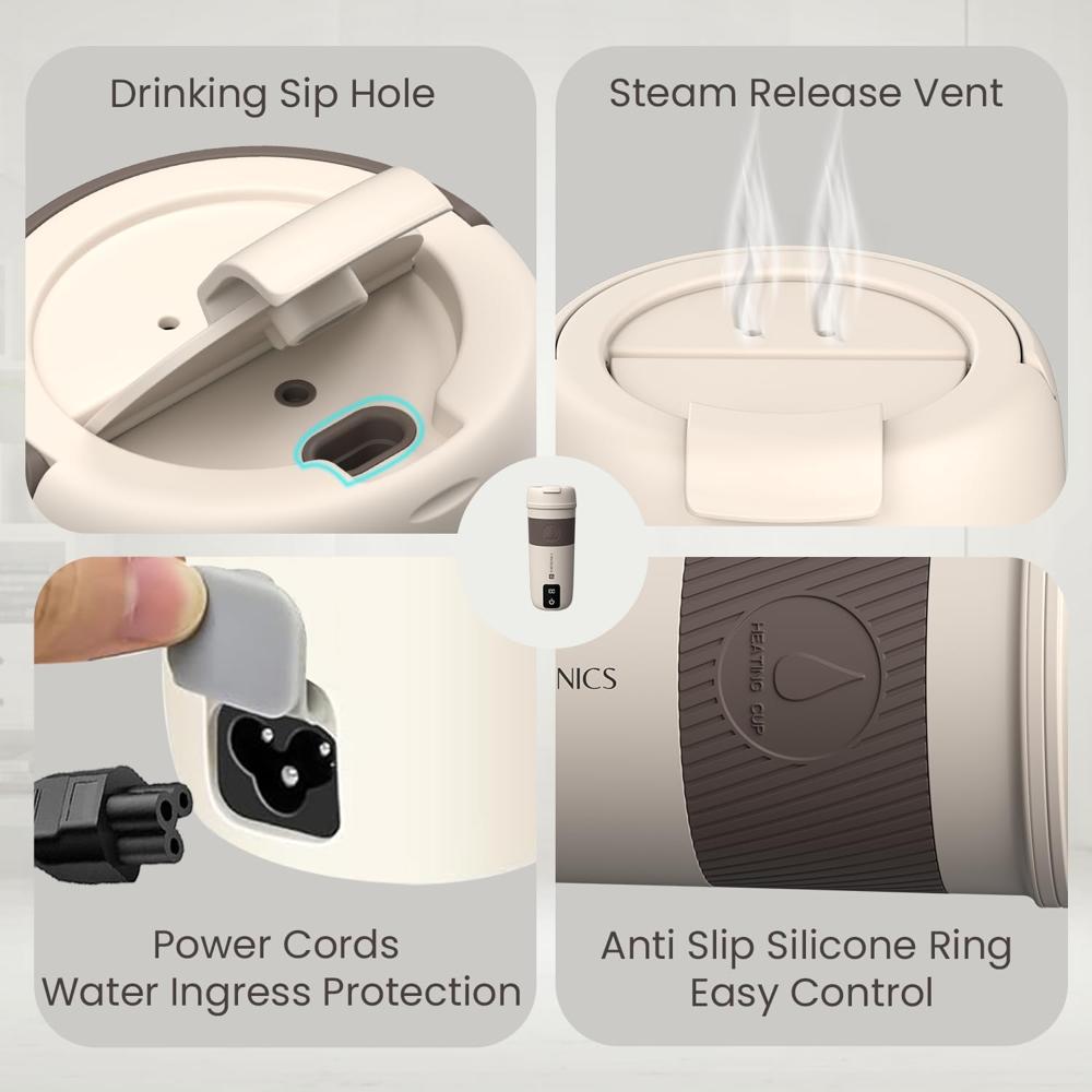 Portronics Thermosip 400Ml Vacuum Insulated Portable Travel Electric Kettle, Fast Water Boiling, Cool Touch Body, Digital Display,